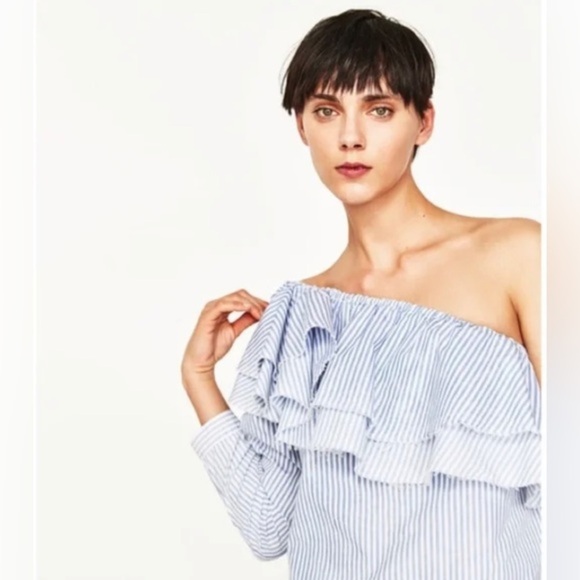 Zara Woman Premium Denim Asymmetrical Top - Picture 2 of 5